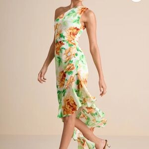 Lulu's One-Shoulder Floral Dress in Orange and Green